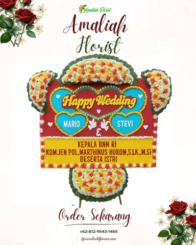 Karangan Papan Bunga Pernikahan di Made